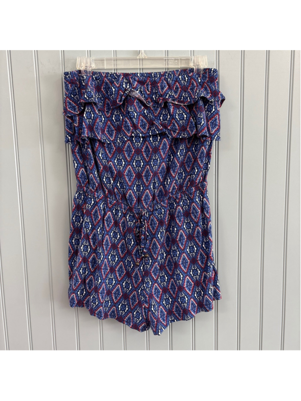 Aeropostale Blue Red Patterned Strapless Romper S
